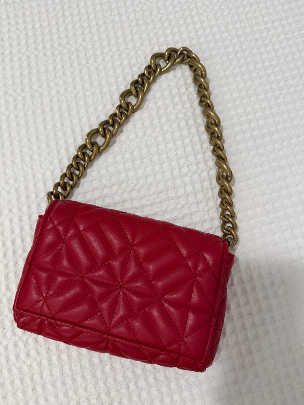 Zara Quilted Red Crossbody with Gold Chain Strap